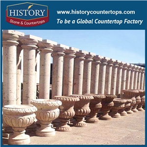History Stones China Large Project Tall Figurative Galala Beige Marble Stone Roman Style Round Decorative House Pillar Architectural Column