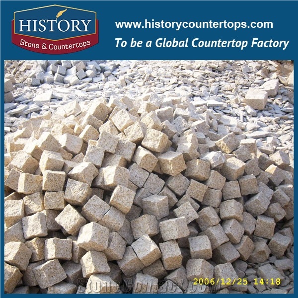 History Stones China Natural Granite Flamed Surface Cut to Size Light Yellow Rustic Flooring Tiles, Garden Stepping Pave, Side Pavement, Floor Covering, Walkway, Street Road Cube Stone& Pavers