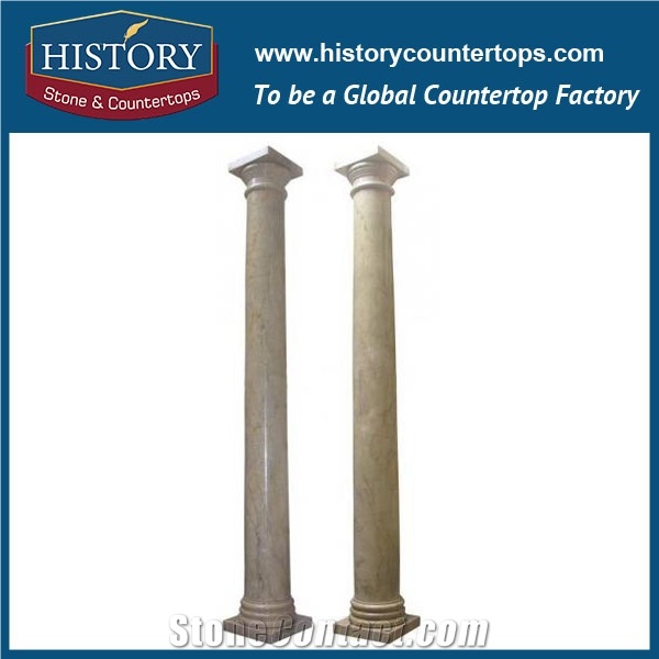 History Stones China Supplier Customized Solid Galala Beige Marble Stone Big Column Size Exporter Building Western Style Carved Sculpture Columns