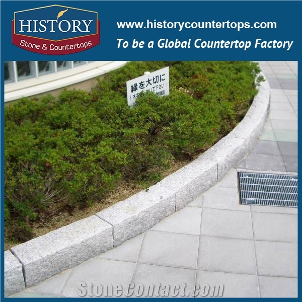 History Stones Chinese Grey Granite G603 Flamed Kerb Stone New Design Light Curb Type Building Landscaping Paving Garden Road Border Paver Kerbstone