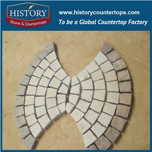 History Stones Chinese Natural Flamed Surface Fire Pit Fan Shaped Patterns Grey Granite Terrace Covering, Walkway Flooring, Rain Drainage Paver Waterproof Patio Flooring Cobble Stone Sheet & Pavers