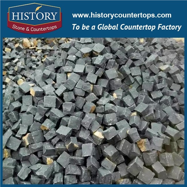 History Stones Natural Flamed Non-Slip Construction Material Triangle Shaped Dark Black Granite Floor Covering, Paving Sets, Waterproof Patio Flooring, Rain Drainage Paver Cube Stone & Pavers