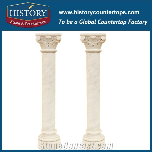 History Stones Natural Hand Carved Galala Beige Marble Classic Decorative Building Design Pillar Indoor Decoration Pedestal Pillars Sculptured Column