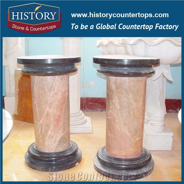 History Stones Outdoor Building Handrail Decorative Red Marble Round Stone Column Pillar Design Beautiful Decorative Home Decoration Pillars