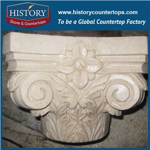 History Stones Polished Galala Beige Marble Interior Design Decorative Square Column with Sculptures Four Season Gods Figure Gate Pillar Columns