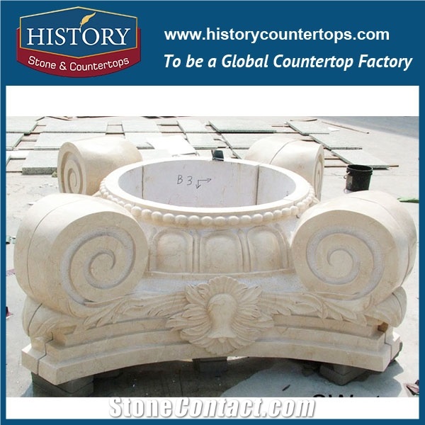 History Stones Polished Galala Beige Marble Interior Design Decorative Square Column with Sculptures Four Season Gods Figure Gate Pillar Columns