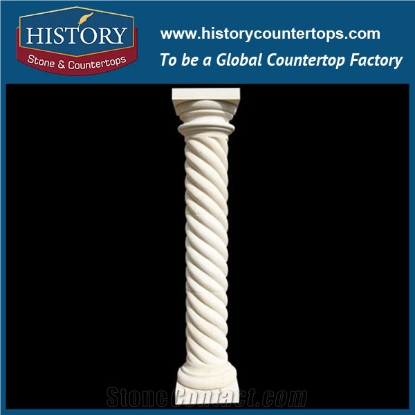History Stones Polishing Pure White Marble Stone Shaping Roman Columns Round Building Design Pillar Construction Decoration Sculptured Column