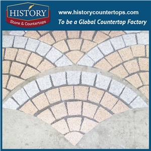 History Stones Unique Design Cut Cube Brown Yellow Granite Fan Shaped Top Flamed Parking Lot Outdoor Driveway Paver Construction Projects Paving Garden Road Laying Cobble Sheet & Pavers