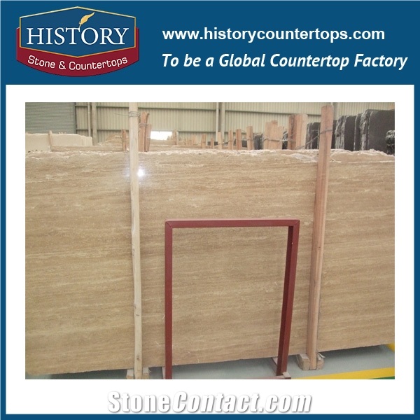 Historystone Imported Beige Travertine Be Used Walling/Flooring/Stairs/Countertops/Fountain/Handicrafts/Embossment/Carving/Sculptures,Hot Sales Natural Stone Slabs Polished Surface Finished.