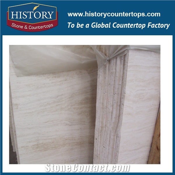 Historystone Imported Good Quality Hottest Cheapest Super White Travertine for Tile & Wall Widely Used for Counter Top and Project, Polished Surface,Standard Wooden Bound Packing