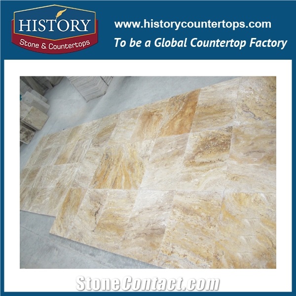 Historystone Yellow Travertine China Be Widely Used Flooring Tiles/Wall Covering/ Kitchen/Bathroom,Decoration Material Polished Surface Tile,Hot Sales & High Quality & Best Cheap Price.