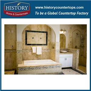 Historystone Yellow Travertine China Cut to Size Travertine Wall and Floor Tiles & Slabs for Bathroom, Best Selling, High Strengh Quality, Own Production Line and Good Design
