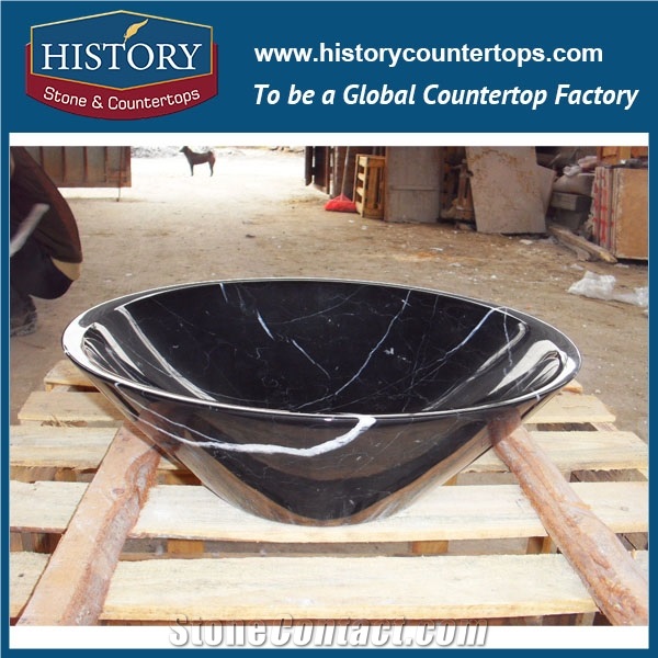 Hot China Hot Selling Factory Direct Sale Flower Shape Western Mordern Style Nero Margiua Black Marble Color Natural Round Stone Sink with Factory Wholesale Price