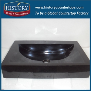 Hotel and Villa Project Decoration Discount Fossil Stone Sink, Unique and Colorful Natural Shanxi Black Granite Stone Rectangle Sink with Single Hole