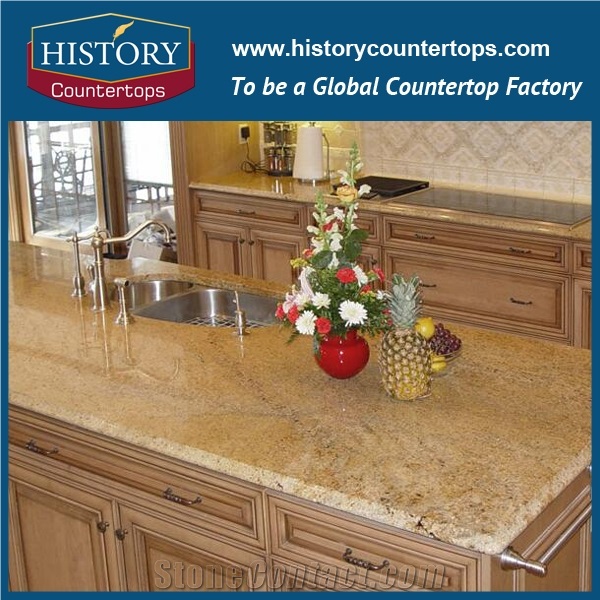 India Royal Gold, Royal Cream Granite, Yellow Color Solid Surface Kicthen Countertop,Custom Countertops,Island Tops with Customized Edges Polished