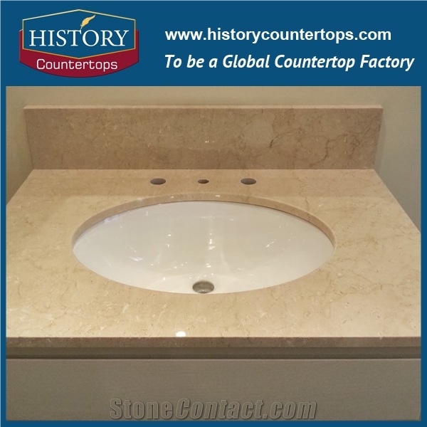 Iran High Quality Beige Color Marble Royal Botticino Countertop, Polishing Bathroom Countertops, Solid Surface Vanity Tops for Sale