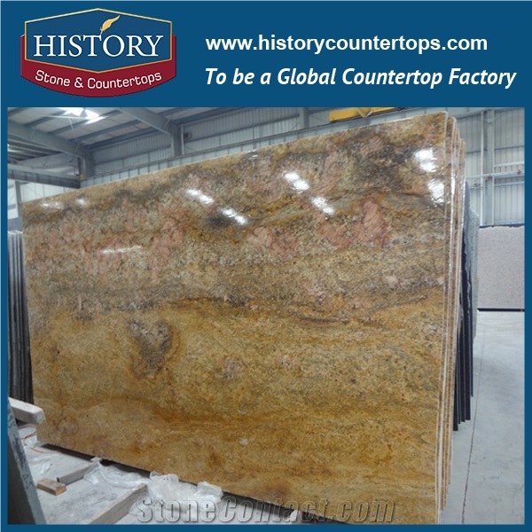 Kashimir Gold Granite Slabs and Tiles for Polishing Kitchen Countertops, Solid Surface Bathroom Vanity Tops, India High Quliaty Building Material
