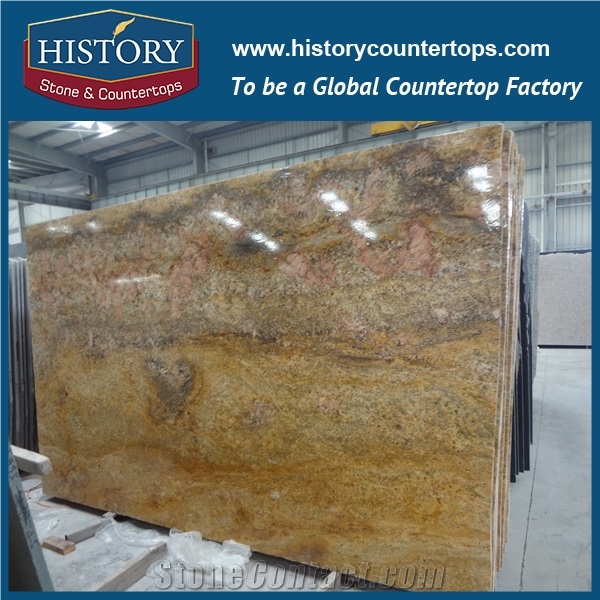 Kashimir Gold Granite Slabs and Tiles for Polishing Kitchen Countertops, Solid Surface Bathroom Vanity Tops, India High Quliaty Building Material