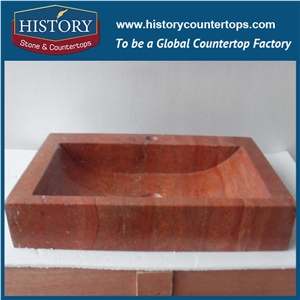 Made in China Color Washing Furniture Natural Red Travertine Stone Rectangle Garden Outdoor Sink, Public Square Sinks with Different Shapes