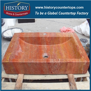 Made in China Color Washing Furniture Natural Red Travertine Stone Rectangle Garden Outdoor Sink, Public Square Sinks with Different Shapes