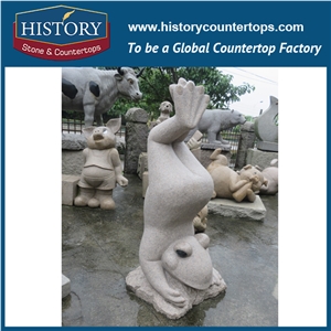 Made in China Granite Yellow Color Hand-Carved Stone Animal Figurine Exquisite Frogs Standing Upside Down Statue