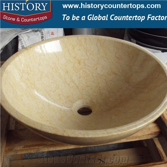 Modern Western Styles Lower Price Bathroom Undermount Honey Beige Marble Round Sink with Single Handwashing Bowl for Indoor Decoration