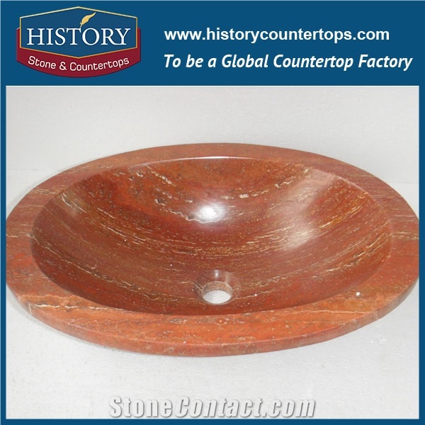 Natural Red Travertine Stone Sinks with Wholesale Price, Italian Design Freestanding Flexible Heat Oval Bathroom Stone Sink