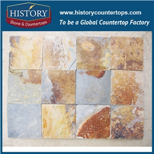 Natural Split Edges Golden and Grey Rusty Slate Wall Tile Sizes, Slate Stone Floor Covering