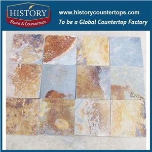 Natural Split Golden and Grey Rusty Standard Slate Wall Tile Sizes 30x30, Slate Stone Floor Covering