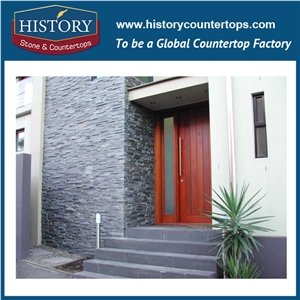 Polished Natural Split Stacked Grey Waterproof Art Deco Wall Cladding, Housing Backside Slate Culture Stone