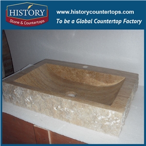 Promotion Stone the Best Selling New Design Column Pots Stone Sink Classical Beige Travertine Bathroom Rectangle Kitchen Used Basins