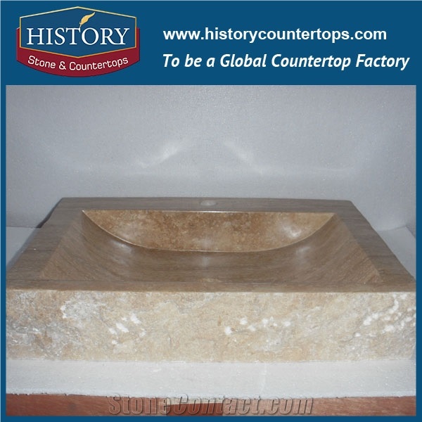 Rectangle Beige Travertine Stone Sink a Grade Quality Commercial Handwashing Bathroom Sink for Home, Hotel, Outdoor