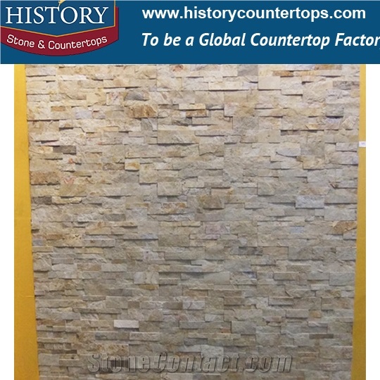 Rough Slate Stacked Yellow Wood Color Wall Cladding, Culture Stone