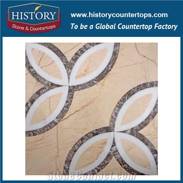 Sofita Gold, Grey and White Marble Flower Pattern Cnc Water Jet Cutting Services Mosaic for Subway, Garage, Pool Inlay, Flooring & Wall Stone Mosaic