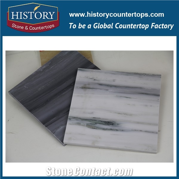 Wavy White Cheap Price Polished Marble Tiles & Slabs for Wall Cladding Covering and Flooring Tile,White and Black Glossy Elegant River Rock Wall Stone