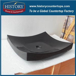Western Style Competitive Lower Price Beautiful Shape Polished Shanxi Black Color Granite Bathroom Rectangle Vanity Sink for Outdoor, Indoor