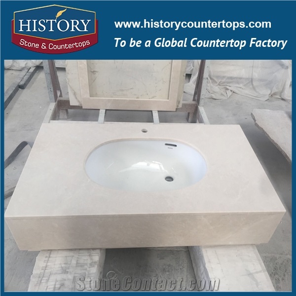 White Magnolia Custom Vanity Top with Sink for Hospitality Projects, Natural Stone Marble Bathroom Top Polished Surface with Competitive Prices