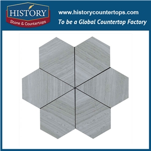White Wood Vein and Grey Natural Marble Stone, Machine Water Jet Cutting Diamond Shaped Rhombus Pattern Premium Mosaic Decorative Tiles