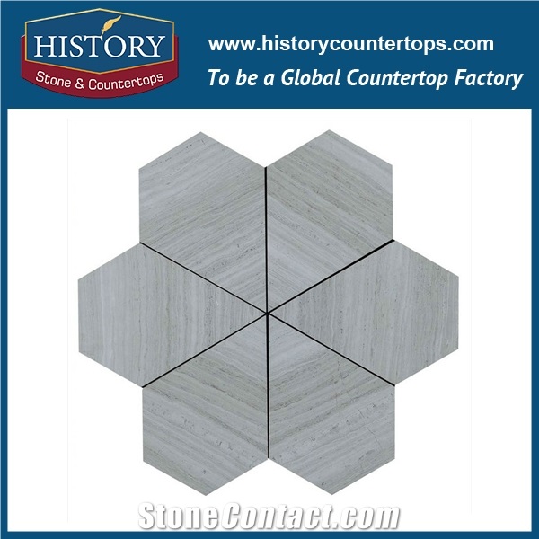 White Wood Vein Stone Marble, Water Jet Cutter Machines Hexagon Pattern Best Mosaic Artistic Tiles Designs, Inlay Flooring and Wall Stone Mosaic