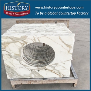 Wholesale China Building Stone Hmj154 Calacatta White Flat Eased Marble Standard Laminated Marble French Style Vanity for Countertop, Bathroom Vanity Tops, Vanity Suite & Shower Panel