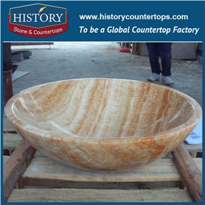 Wholesale Competitive Chinese Natural Stone Marble Ancient Wooden Yellow Sink Wash Basin, High Polished Natural Indoor Decorative Stone