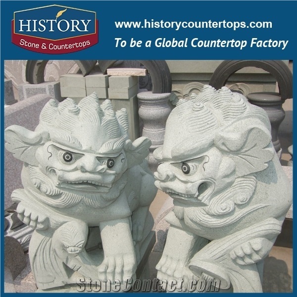 Wholesale Products, Granite Grey Color Cut-To-Size Hand-Carved Pair Of Lions Statue for Decorations, Life Size Garden Stone Arts Animal Sculptures