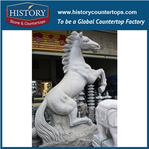 Wholesale Products, Natural Grey Granite Vivid Running Fine Horses Statue Decorations Outdoor Playground Animal Sculptures