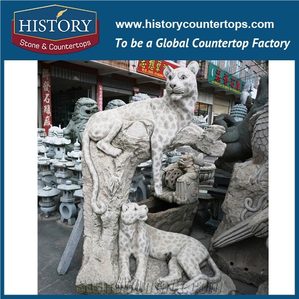Wholesale Products, Natural Grey Granite Vivid Running Fine Horses Statue Decorations Outdoor Playground Animal Sculptures
