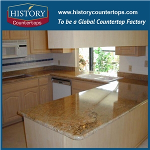 Yellow Color Granite Gold Imperial Countertops, Kitchen Worktops for Solid Surface, Island Tops, Bar Tops, Cut-To-Size for Multi-Family and Apartment Project