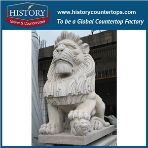 Yellow Granite Hand-Carved Exquisite Door Way Lions Statues for Sale Garden Decorations with Cheap Price, Stone Arts Animal Sculptures