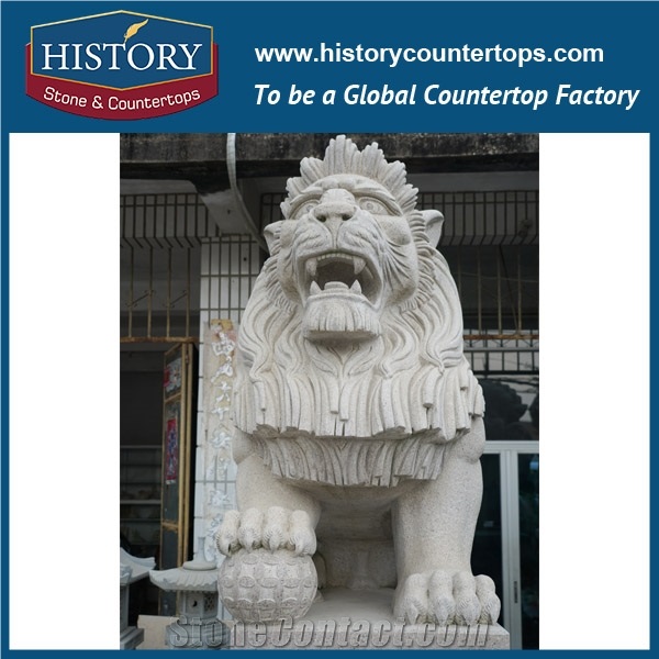 Yellow Granite Hand-Carved Exquisite Door Way Lions Statues for Sale Garden Decorations with Cheap Price, Stone Arts Animal Sculptures