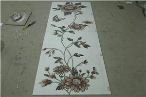 Flower Design Water Jet Mixed Marble Mosaic for Hall,Flower Pattern Medallion Design Flooring Covering,Marble Mosaic Inlay Tiles Interior Paving Decoration