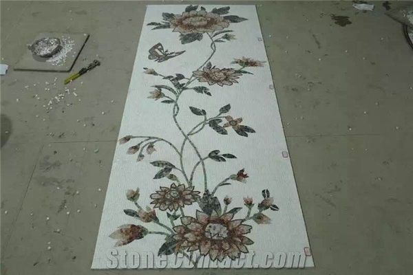 Flower Design Water Jet Mixed Marble Mosaic For Hall Flower