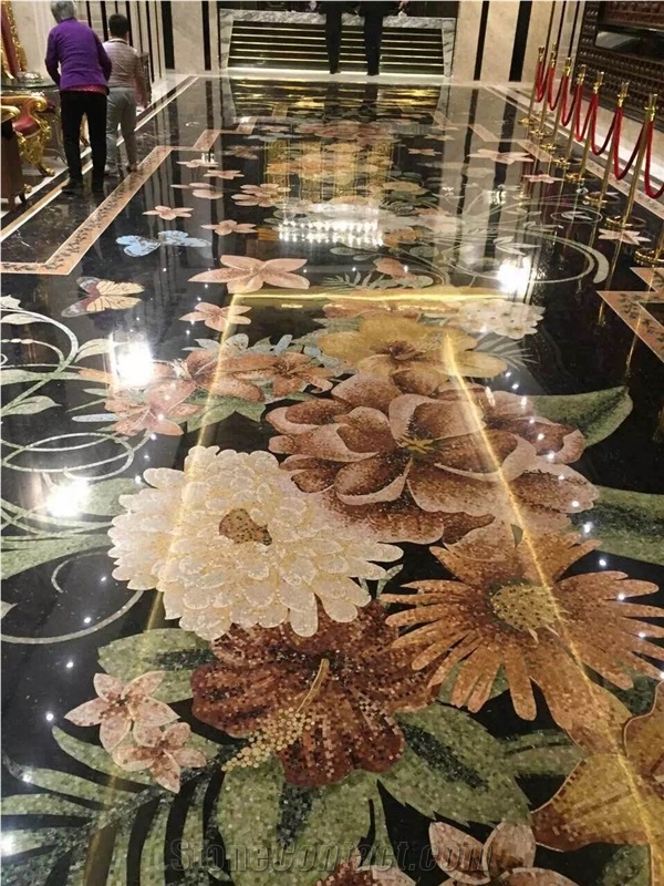 Natural Stone Interior Stone Mosaic, Waterjet, Inlay Design Pattern Floor Tiles, Cnc Flower Water Jet Decorative Building Application Project,Square Stone Mosaic